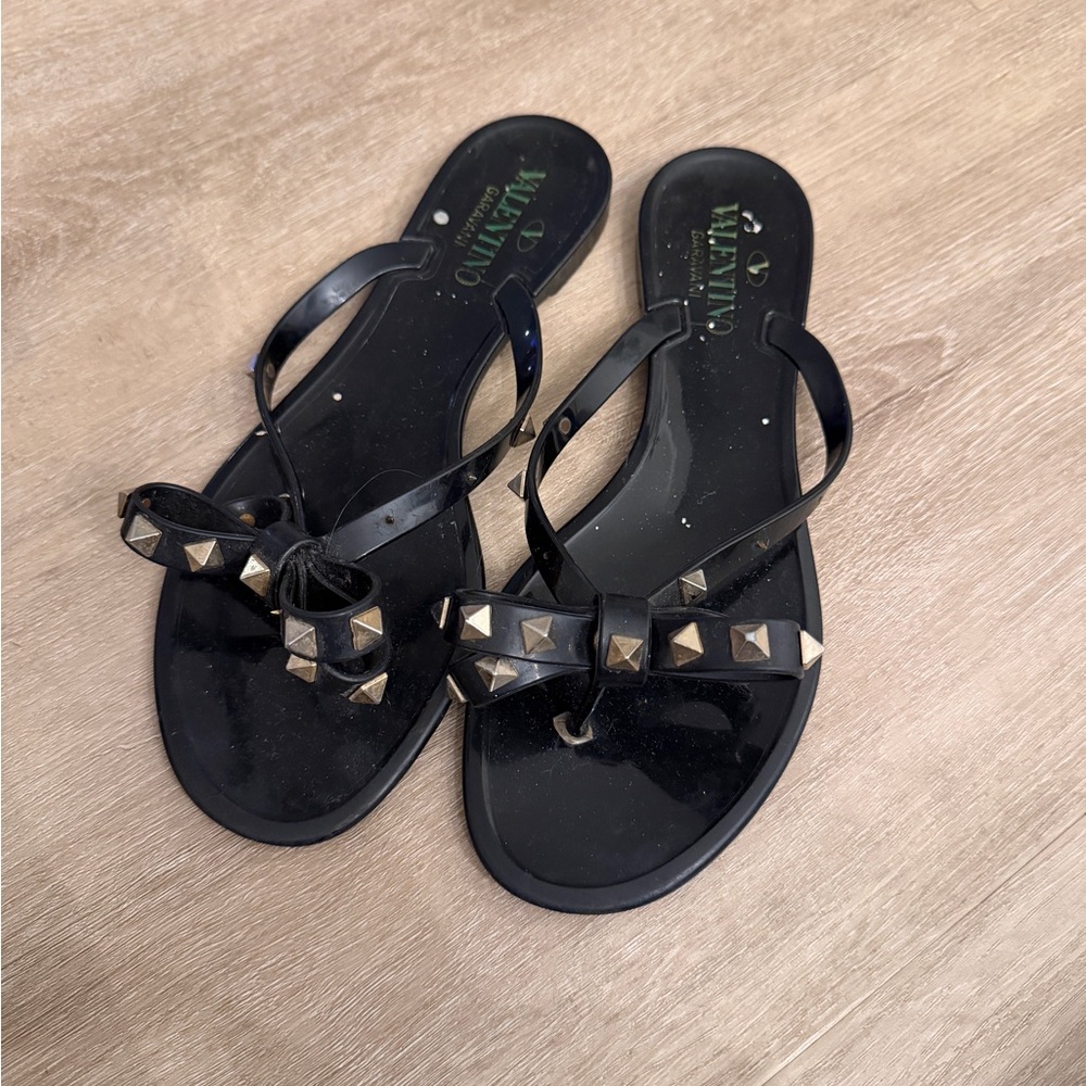 Valentino Black and Gold Studded Sandals